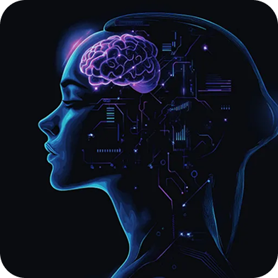 AI profile illustration with neural network